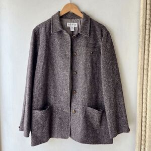 Orvis Vintage 90s Brown 100% Wool Tweed Workwear Chore Jacket Utility, XL